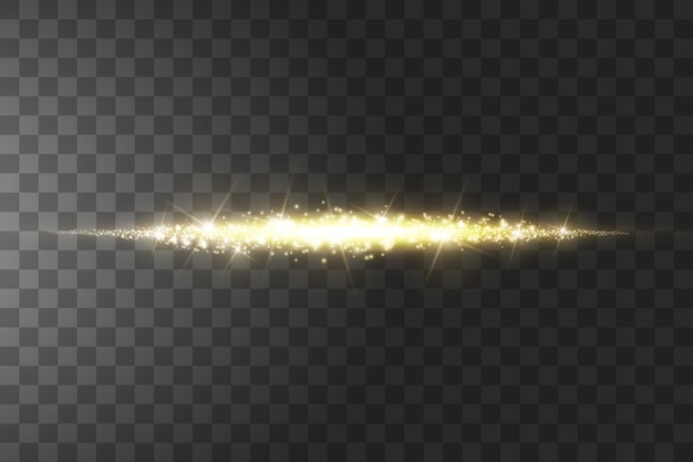 Vector glow isolated golden transparent effect, lens flare, explosion, glitter, line, sun flash, spark and stars.