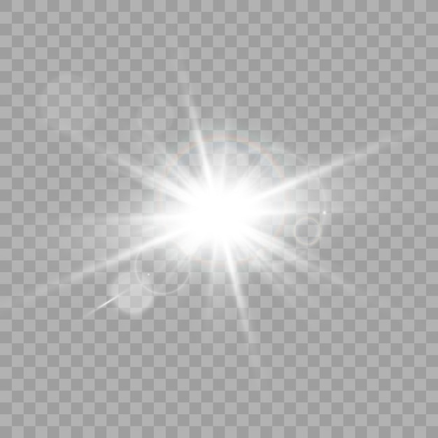 광선 격리 조명 효과 세트, 렌즈 플레어, 폭발, 반짝이, 선, 태양 플래시 및 별.