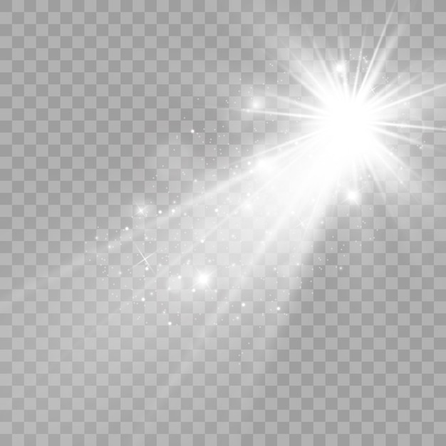 Glow isolated light effect set, lens flare, explosion, glitter, line, sun flash and stars.