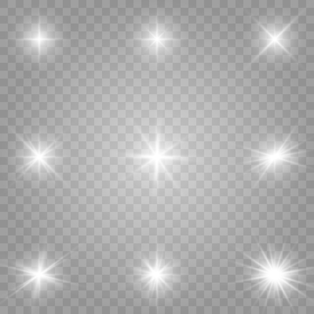 Set di effetti di luce trasparente bianco isolato bagliore