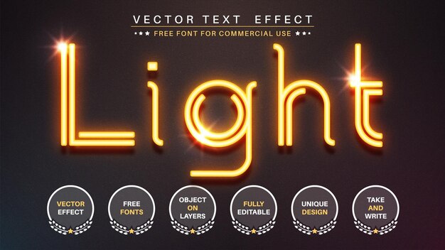 Vector glow light edit text effect editable font style