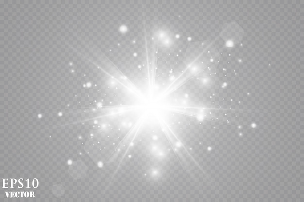 광선 조명 효과. 반짝이는 먼지. 별을 폭발 시키십시오. 플래시 개념.