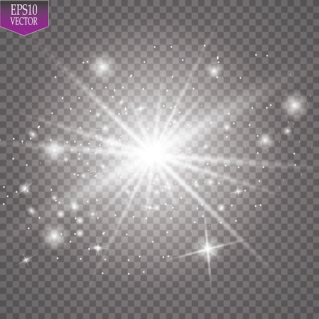 Эффект свечения. звездообразование с блестками на прозрачном фоне. иллюстрация.