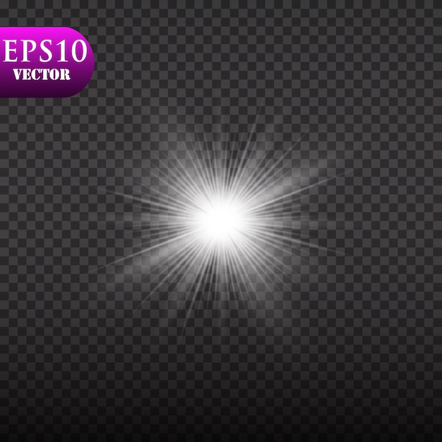 Effetto luce bagliore. starburst con scintillii su sfondo trasparente. illustrazione. sole