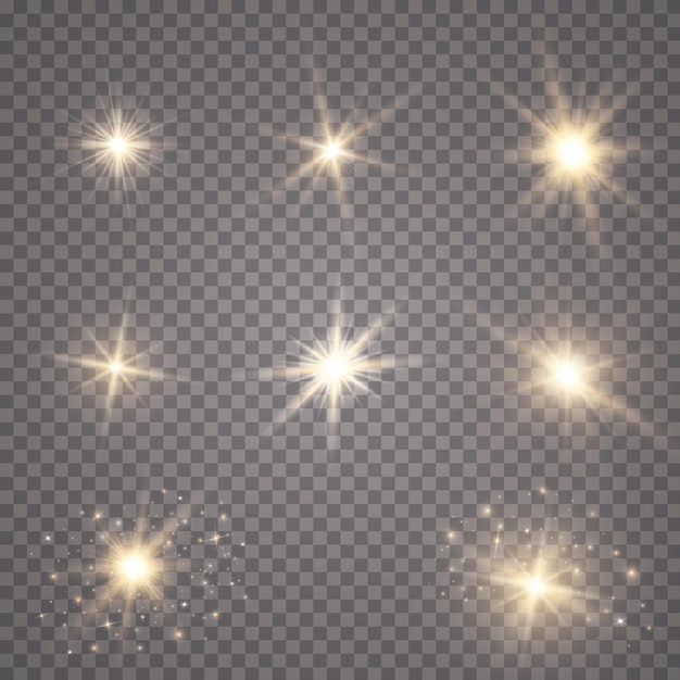 Vettore effetto luce bagliore. starburst con scintillii su sfondo trasparente. illustrazione vettoriale. dom.eps 10