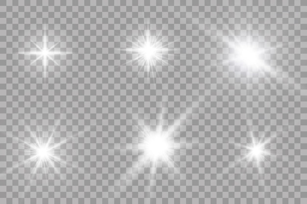 Effetto luce bagliore. starburst con scintillii su sfondo trasparente. illustrazione vettoriale. dom.eps 10