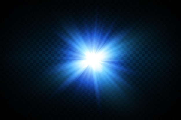 Effetto luce bagliore con scintille bianche e blu che brillano con una luce speciale luce bianca incandescente luce stellare dai raggi il sole è illuminato stella luminosa e bella luce solare eps10