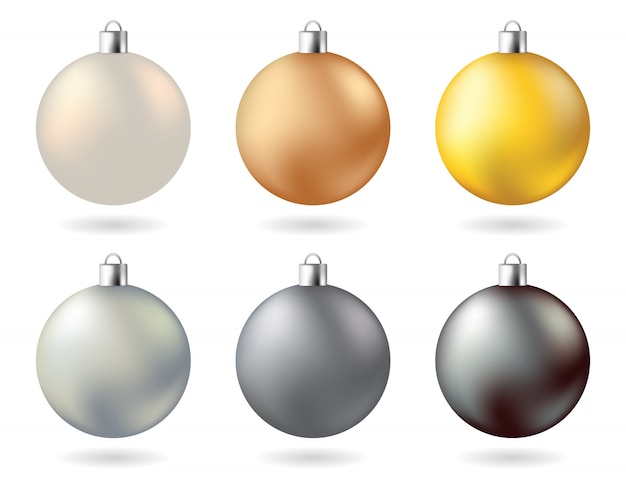 Vector glow metal kerstballen goud zilver koper zwart wit kleur