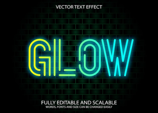 Glow neon licht bewerkbaar vector teksteffect