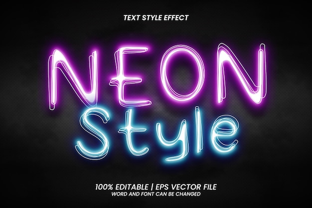 Vector glow neon style editable text effect