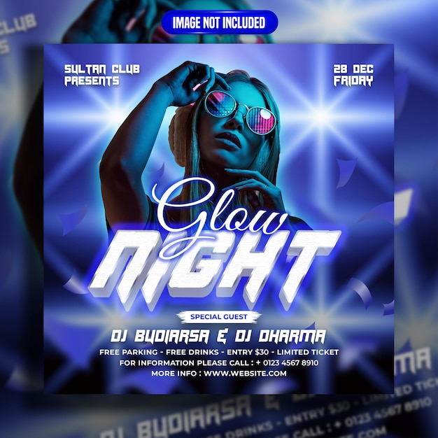 Glow night party social media template