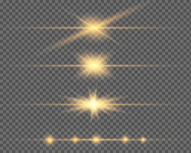 Glow special light effect, flare, star and spark Isolated. Golden Vector light