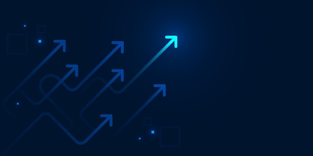 Вектор Светящиеся хитрые стрелки на синем фоне с концепцией роста бизнеса копией пространства