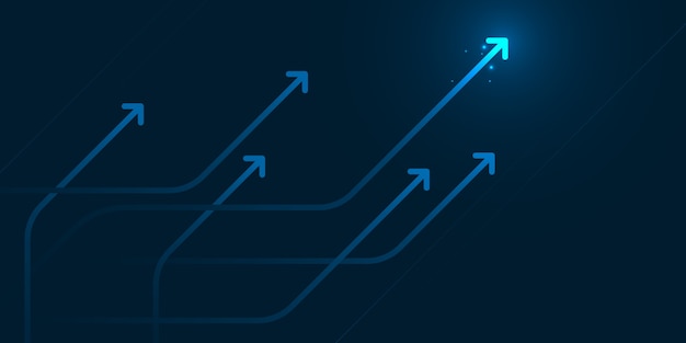 Вектор Светящиеся хитрые стрелки на синем фоне с концепцией роста бизнеса копией пространства