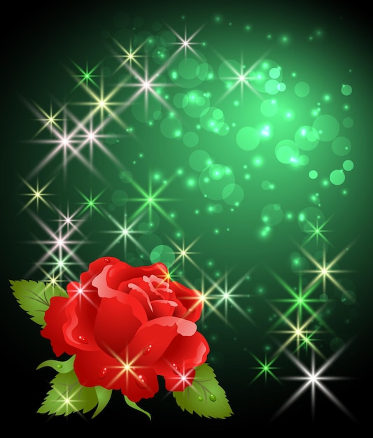 Glowing background with rose, bokeh and stars