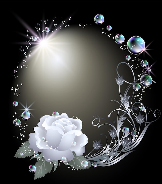 Glowing background with rose, stars and bubbles