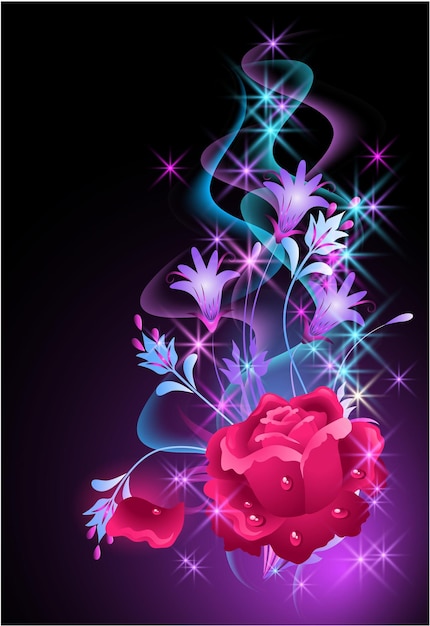 Glowing background with smoke and rose