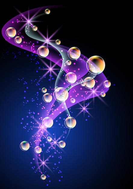 Vector glowing background with smoke stars and bubbles