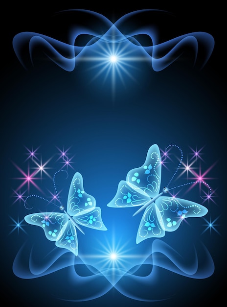 Glowing background with transparent butterfly and stars