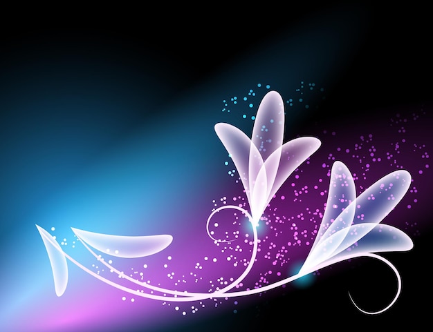 Vector glowing background with transparent flowers and stars