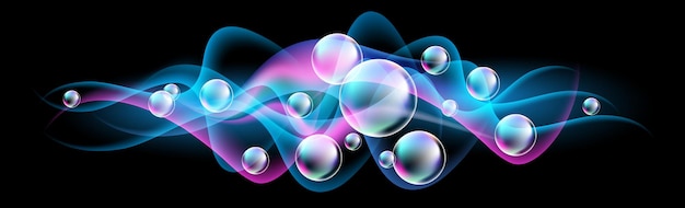 Glowing background with versicoloured bubbles and smoke