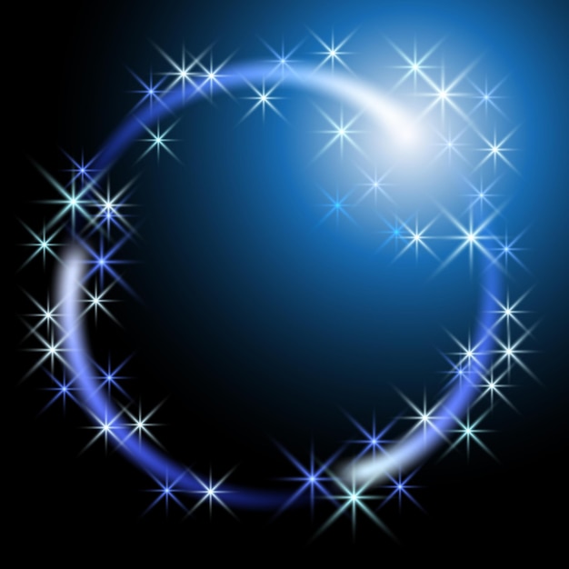 Glowing blue background with sparkle stars round frame