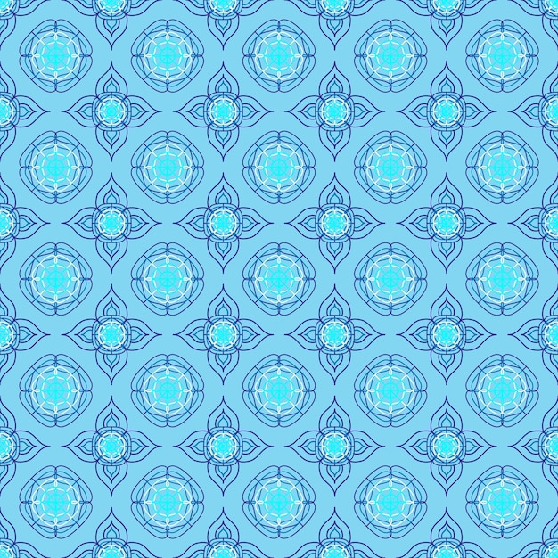 アンティークの背景に輝く青い花のシームレスなパターン 幾何学的なフローラ ライン生地パターン