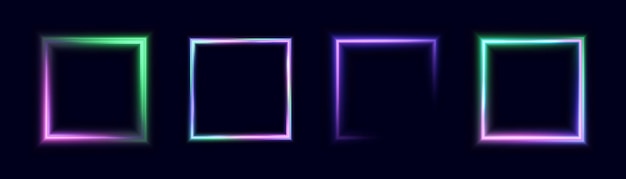 Светящаяся сине-фиолетовая квадратная рамка на черном фоне идеальный дизайн для логотипа заголовка