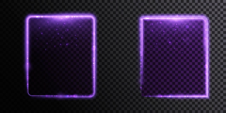 Vector glowing bright frame with a purple glow on a transparent background vector
