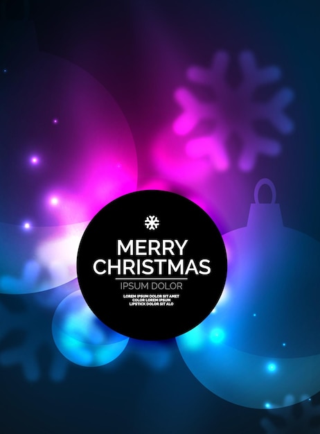 glowing christmas ball and snowflakes vector template holiday winter design blue and purple colors
