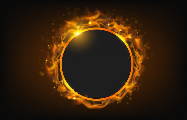 Vector glowing circle fire frame with particle abstract background