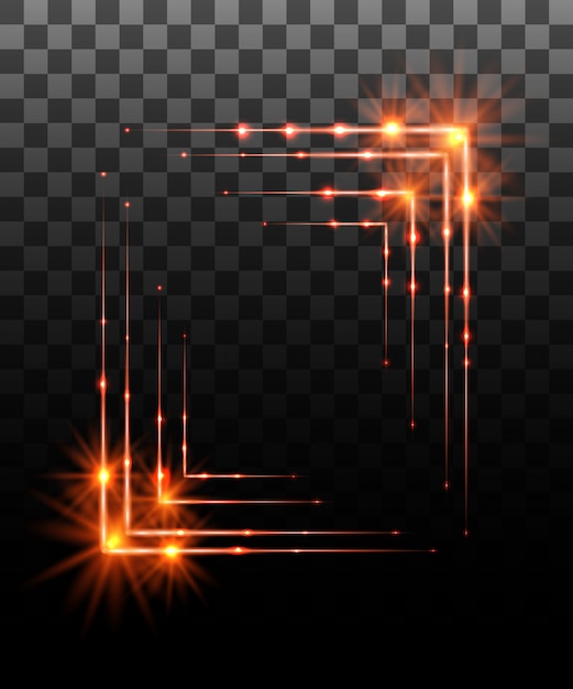 Glowing collection. orange border frame effect, light effects  on transparent background. sunlight lens flare, stars. shining elements.  illustration