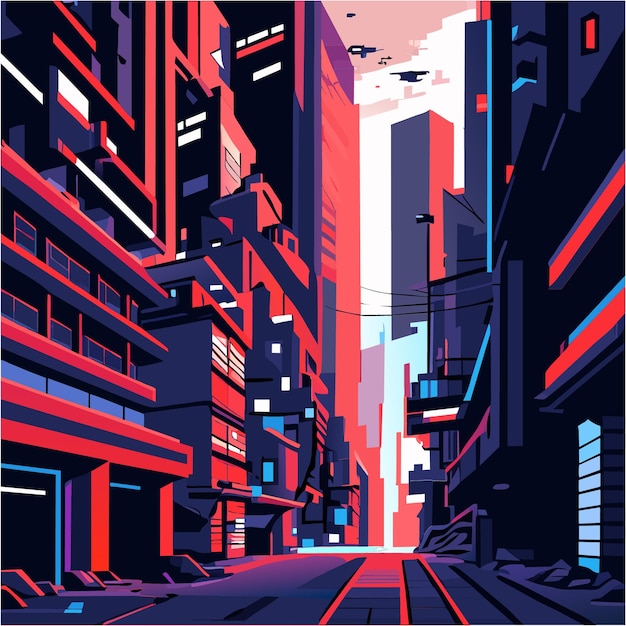 Vettore strade cyberpunk luminose nel caos di pixel art