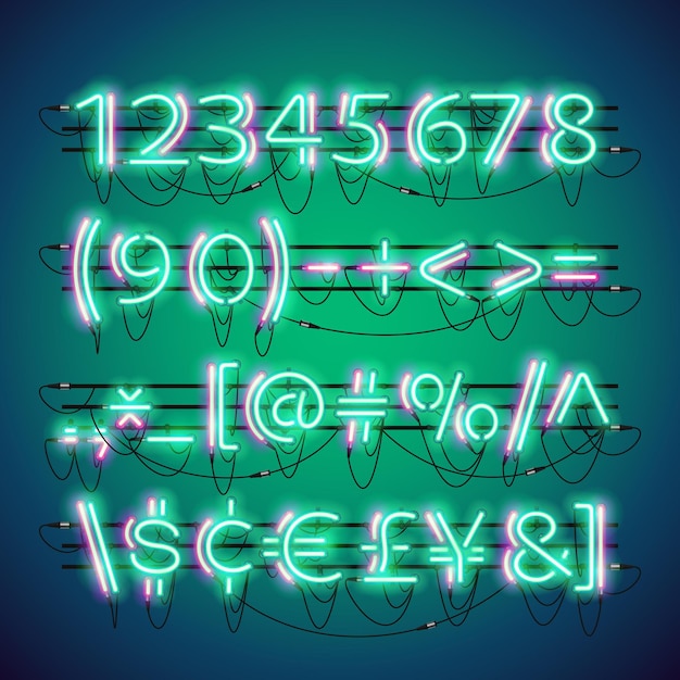 Вектор Светящиеся двойные неоновые зеленые числа