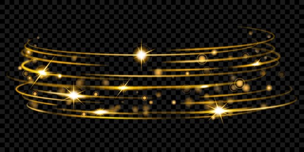 Glowing fire rings with glitter in gold colors on transparent background. light effects. transparency only in vector format