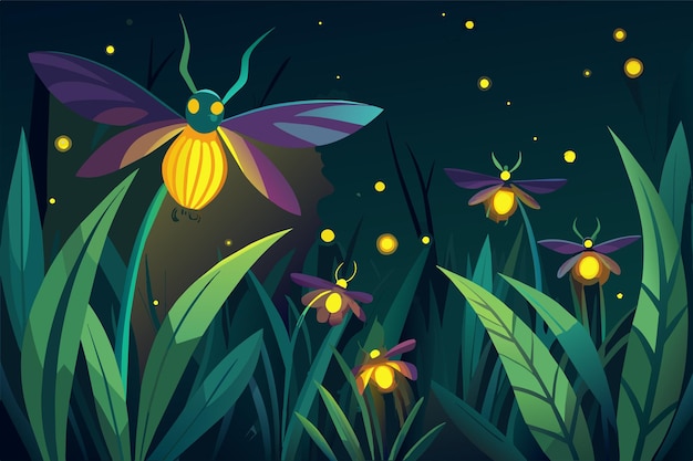 Glowing fireflyshaped irises glowing in the dark Illustration