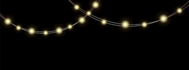 Glowing garland on an isolated black background Vector Christmas lights Christmas garland Vector Christmas lights Christmas decoration LED lamps Vector EPS 10