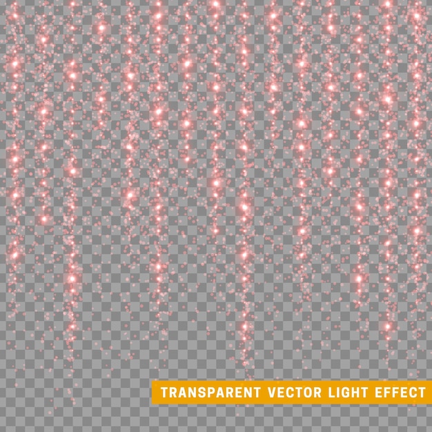 Светящиеся блестящие световые эффекты изолированы реалистично. Элемент дизайна рождественских украшений. Блики линзы солнечного света. Сияющие элементы и звезды. Розовая текстура. Фон частиц. векторная иллюстрация