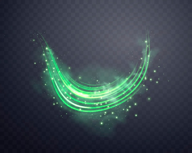 Vector glowing green lines neon realistic energy speed abstract light effect