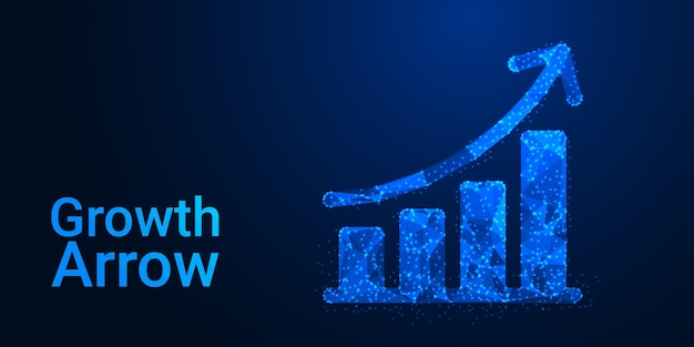 Glowing Growth Arrow Chart Futuristic Business Success Financiële vooruitgang en innovatie Concept met heldere opwaartse pijl op digitale achtergrond