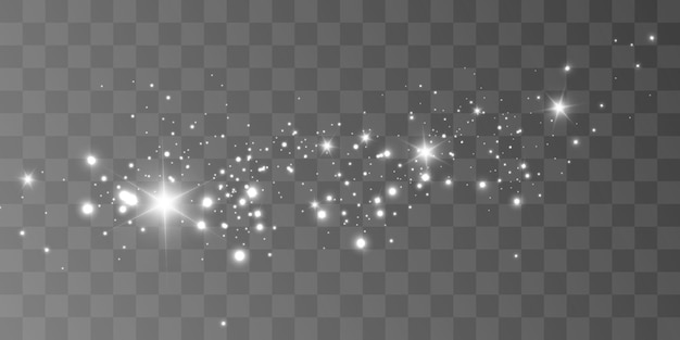 Effetto di luce incandescente con molte particelle di glitter isolate su sfondo trasparente vector star clo