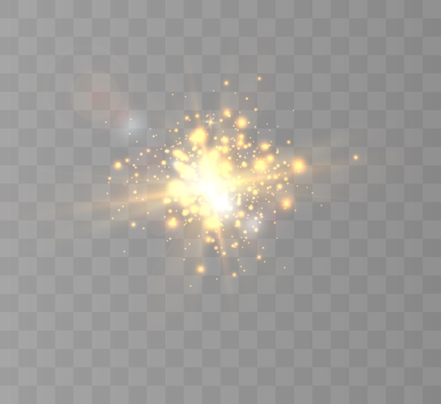 Glowing light effect with many glitter particles isolated on transparent background