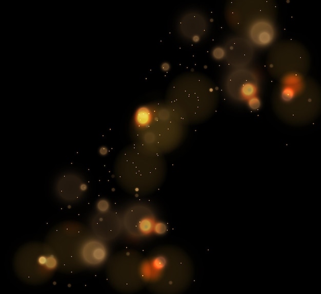 透明な背景に分離された多くのキラキラ粒子による輝く光の効果