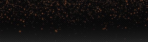 Glowing light effect in yellow gold color with lots of shiny particles isolated on dark background