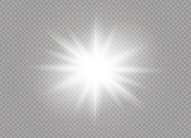 Glowing light explodes on a transparent background. Bright Star. Transparent shining sun, bright flash.