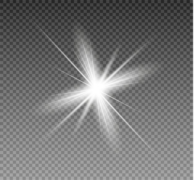 Glowing light explodes on a transparent background. Bright Star. Transparent shining sun, bright flash.