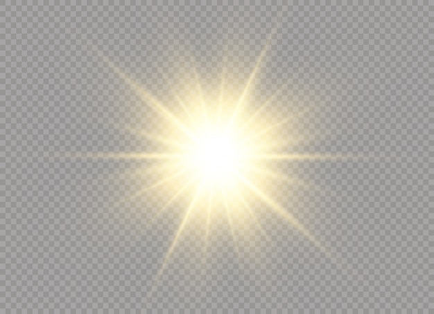 Glowing light explodes on a transparent background. bright star. transparent shining sun, bright flash.