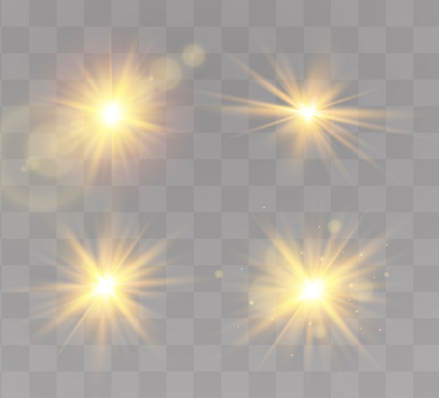 Glowing light explodes on a transparent background. bright star. transparent shining sun.