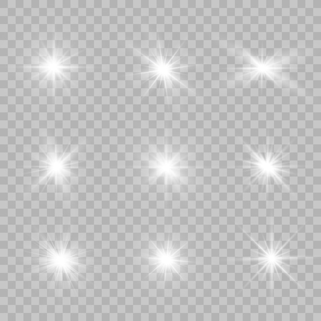 Glowing light explodes on a transparent background. Bright Star. Transparent shining sun.