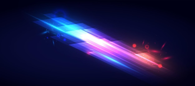 Vector glowing light speed lines movement futuristic background.